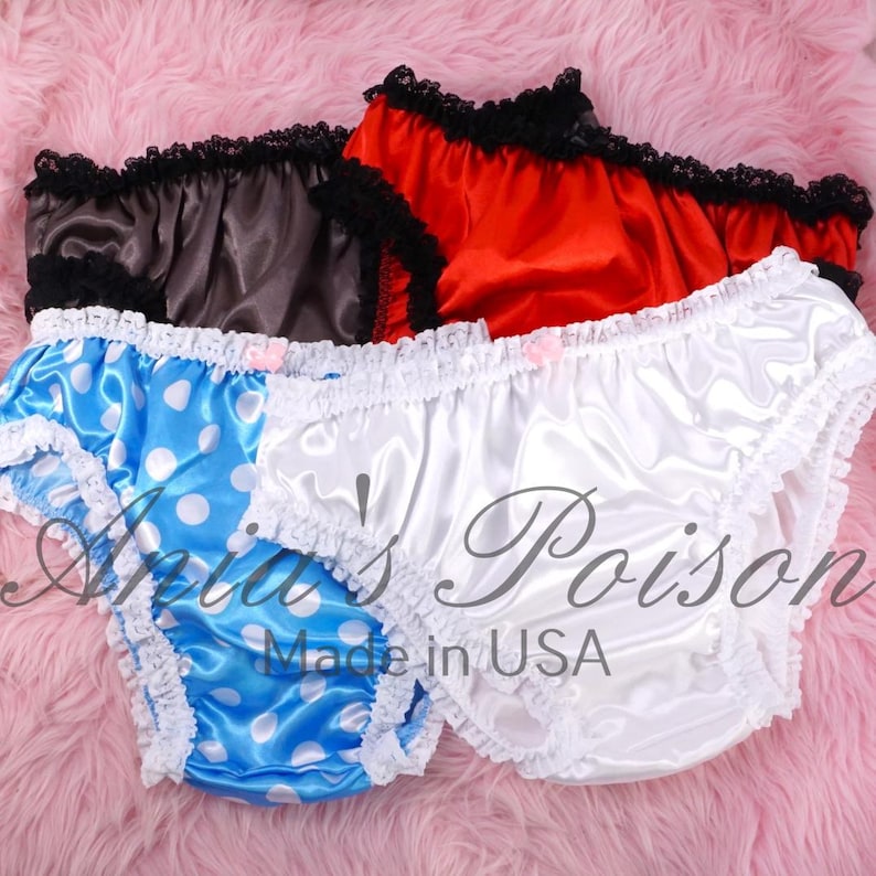 Sissy Panties in Baby Pink Polka Dot Shiny Satin Hipster Full Cut ...