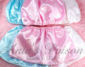 Ania's Poison Sissy men's SATIN July 4th Stars Print wetlook matching Pink White Blue100% polyester shiny Bandeau Bra and/or mini Skirt OS