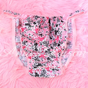 Sissy Satin Panties Valentine&#39;s Day Pink Poodles hearts shiny girly Mens string bikini sissy underwear sizes L XL