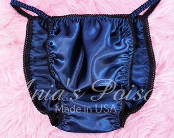 Sissy SATIN panties for MEN Navy Blue Silky SOFT Silky Shiny wetlook string bikini Bias Cut  knickers like a Second Skin