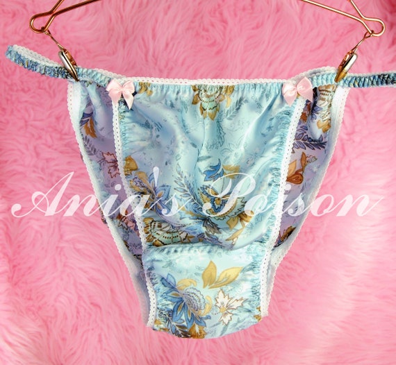 Sky Blue Shiny Nylon Satin String Bikini Panties Tanga Knickers UK 18 2XL