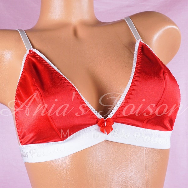 Valentines Bra - Stretch Silky Spandex Satin Bralette A - D Cup, adjustable embroidered stretch band