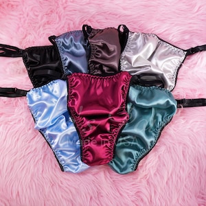 Sissy Thong MANY Dark SATIN Colors sissy men's silky soft shiny Triangle T thong panties ADJUSTABLE sides