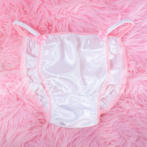 Sissy His Super Shiny liquid satin polyester wetlook string bikini WHITE princess panties