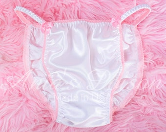Sissy His Super Shiny liquid satin polyester wetlook string bikini WHITE princess panties