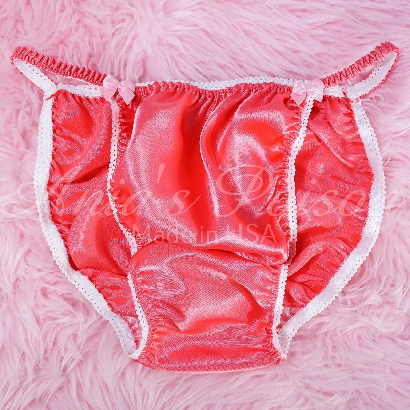Shiny Pink Foil Lined Pink Satin Bikini Panties, All Sizes 