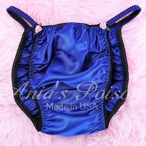 Royal Blue w black trim Feisty MENS PANTIES Stiff Satin string bikini sissy maid underwear sizes S - 2Xl
