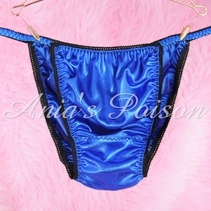 Gorgeous ROYAL  BLUE wetlook metallic foil slick Shiny nylon soft Princess bikini sissy MAID mens high gloss panties S-2Xl
