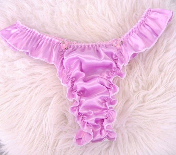 Sissy Men's Shiny Satin Ruffled Frilly Bowknot Thong Flutter Crossdress Panties Sissy Men's Shiny Satin Ruffled Frilly Bowknot Thong Flutter Crossdress Panties