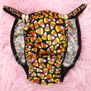 HALLOWEEN Sissy Satin Panties Candy Corn Black Orange String Bikini  Shiny Men&#39;s Underwear M-XXL