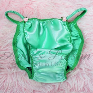 Sissy Satin Men&#39;s Panties Teal Green Shiny Silky soft Shiny string bikini or Bra or Skirt  S - 2XL