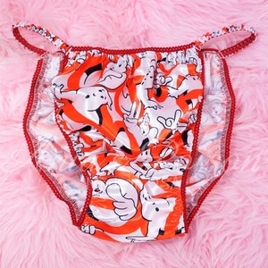 HALLOWEEN Sissy Satin Panties Ghost Fighters Novelty Print Red String Bikini Rare Character Prints Mens Underwear