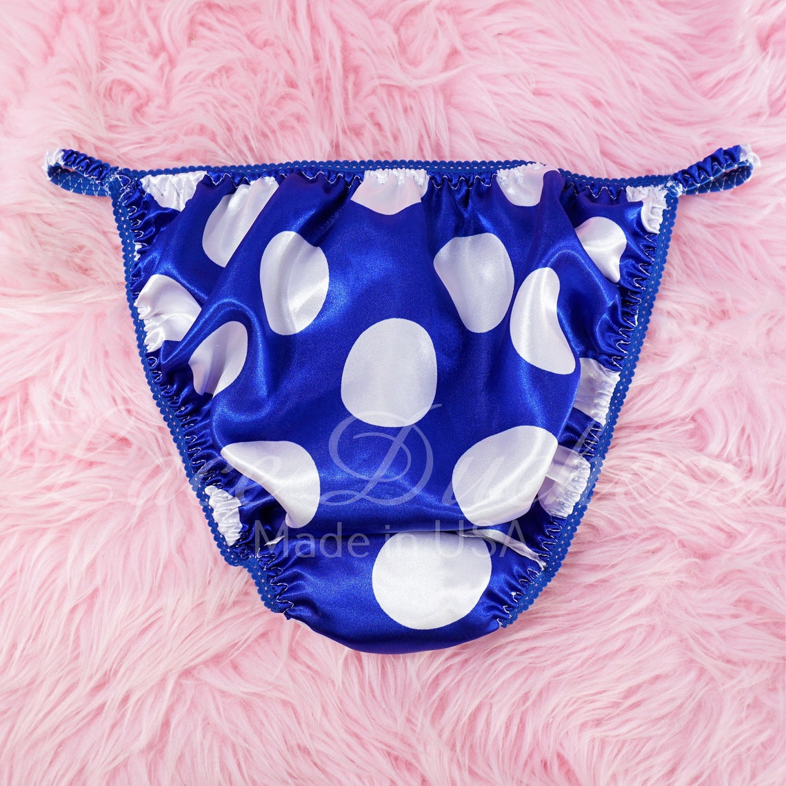 Polka Dot Satin Sissy Mens Panties - DUCHESS CUT Royal Blue & White ...
