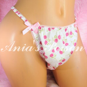 Sissy Satin Panties Summer Raspberry Girly floral shiny Mens string bikini underwear sizes S - 2Xl