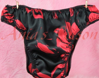 Gorgeous Black RED Satin hipster Full cut bikini sissy men's lined front super soft silky panties sizes S M L Xl