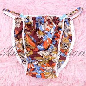 Sissy Satin Panties Summer Hippie Rainbow Hawaiian floral shiny girly Mens string bikini sissy underwear sizes S - 2Xl