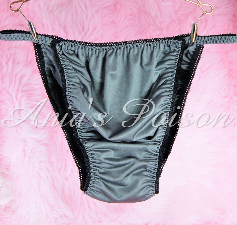 Panties Culotte Sissy Bleu Gris Satin Corde Bikini Hommes Brillant Souple Sous-vêtement