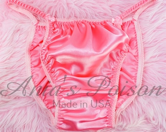 bubblegum PINK Silky Soft Silky Shiny wetlook string bikini Sissy stretch SATIN panties for MEN knickers like a Second Skin
