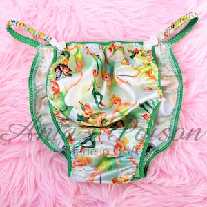 Sissy satin Panties Silky Soft FAIRY PRINCESS green print Magical Shiny wetlook string bikini Sissy panties or bra or skirt for Men M-XXL