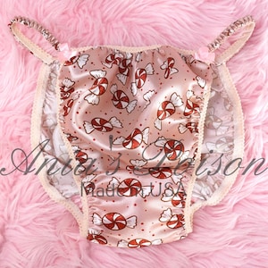 Calcinha de cetim Sissy de Natal Creme Mints RARE poliéster Brilhante wetlook Bias Cut para homens calcinhas tamanho S-XXL