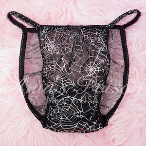 HALLOWEEN Sissy Panties RARE sheer mesh Spider WEb String exotic purple and black Bikini panties S- Xxl