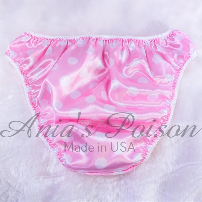 Sissy Panties in Baby Pink Polka Dot Shiny Satin Hipster Full Cut ...