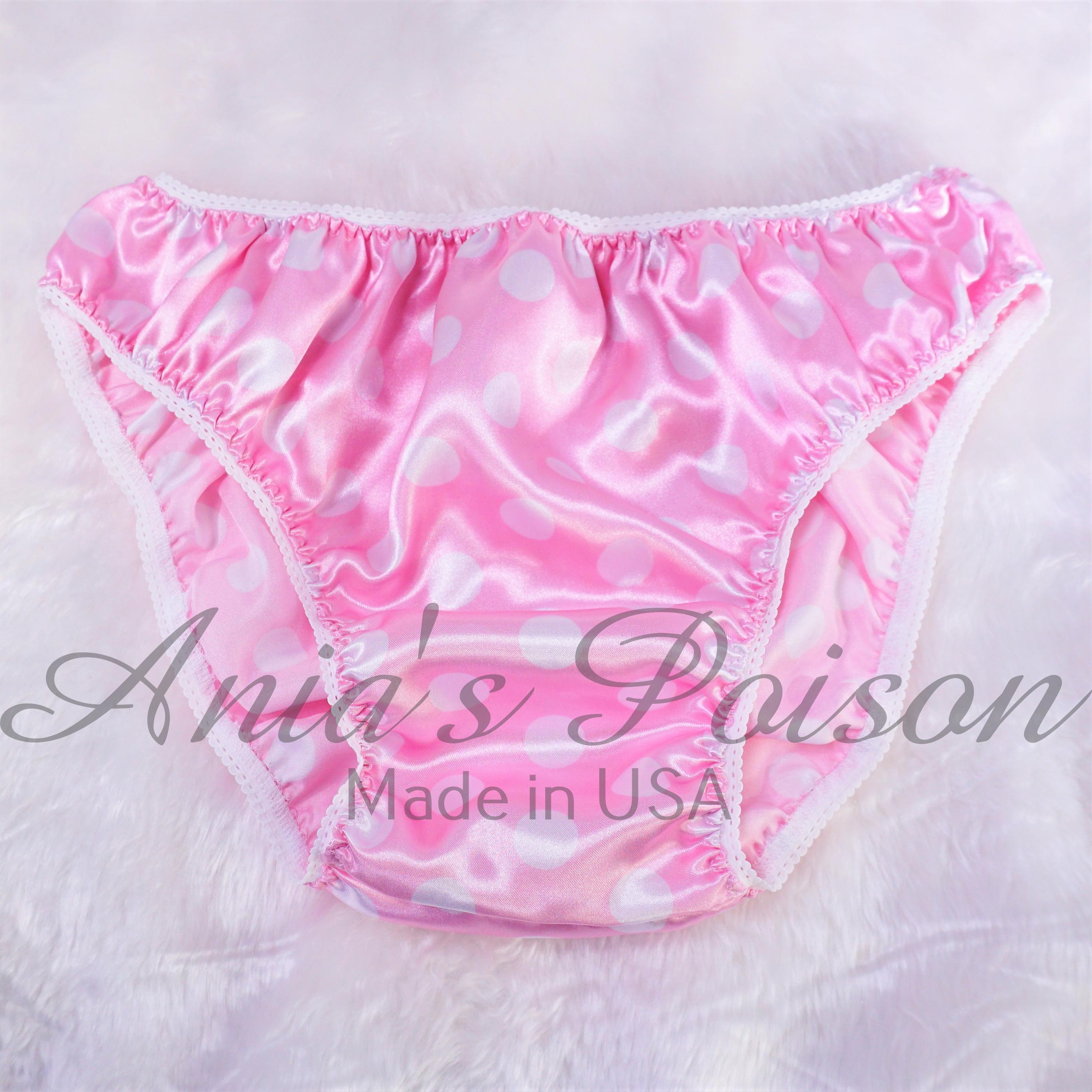 Sissy Panties in Baby Pink Polka Dot Shiny Satin Hipster Full Cut ...
