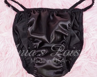 All Black silky SOFT Silky Shiny wetlook string bikini Sissy Bias Cut SATIN panties for MEN knickers like a Second Skin