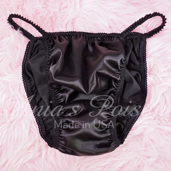 All Black silky SOFT Silky Shiny wetlook string bikini Sissy Bias Cut SATIN panties for MEN knickers like a Second Skin