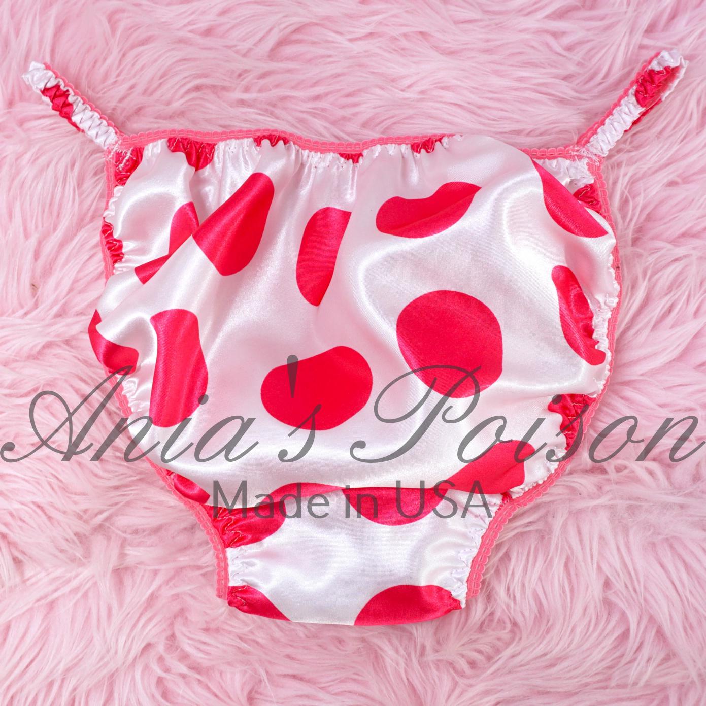 Ania's Poison Satin PANTIES for Men White and Hot Pink Polka Dot String ...