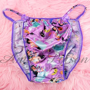HALLOWEEN Sissy Satin Panties Pumpkin-Princess Purple Spiders String Bikini Rare Prints Mens Underwear M-XXL
