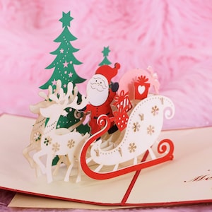 3D Christmas Pop up Santa Reindeer Holiday surprise greeting cart (gift card holder)