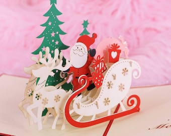 3D Christmas Pop up Santa Reindeer Holiday surprise greeting cart (gift card holder)