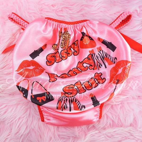 Sissy SATIN Panty Slut Valentines Day  Panties shiny wetlook humiliation naughty Men's string bikini sz S-2XL