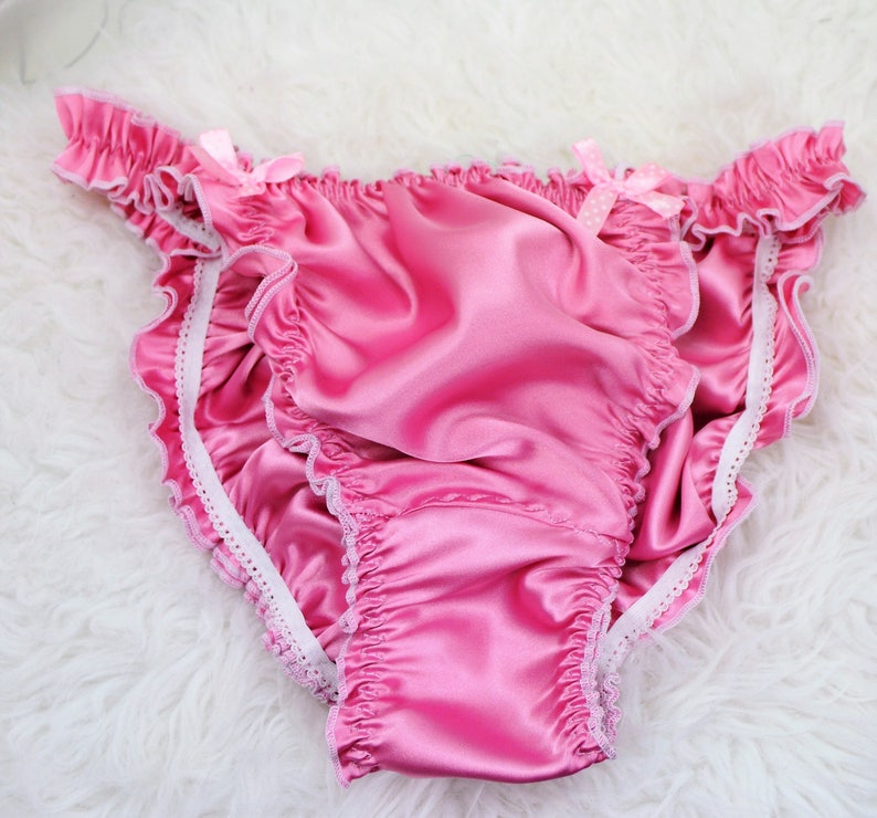 HOT PINK Sissy maid Ruffled Scrunch But Mens SATIN Frill bikini panties S M L XL