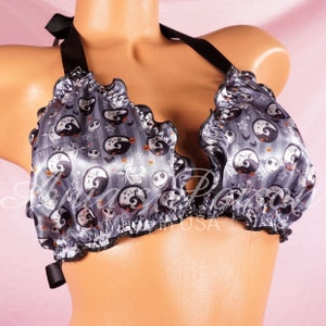 Halloween Rüschen super glänzend gefüttert Satin Sissy Jack Kürbis König grau binden Neckholder Dreieck Herren OS BH
