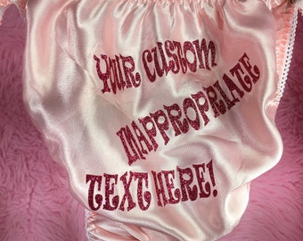 Sissy mens panties Totally CUSTOM Naughty TEXT Shiny wetlook string bikini Bias Cut Satin panties for Men knickers like a Second Skin
