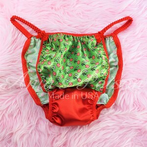 Christmas Sissy Satin Panties Little ornament Shiny wetlook Bias Cut for Men knickers string bikini panties