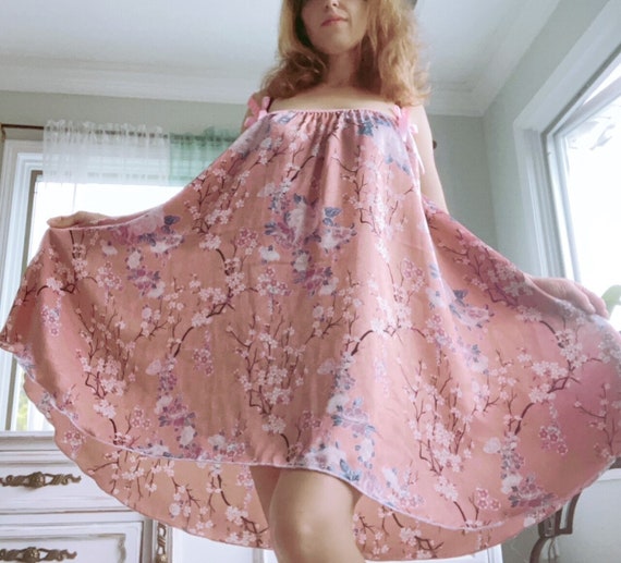 Sissy Pink Asian Floral SATIN Nightie Silky Soft and Smooth