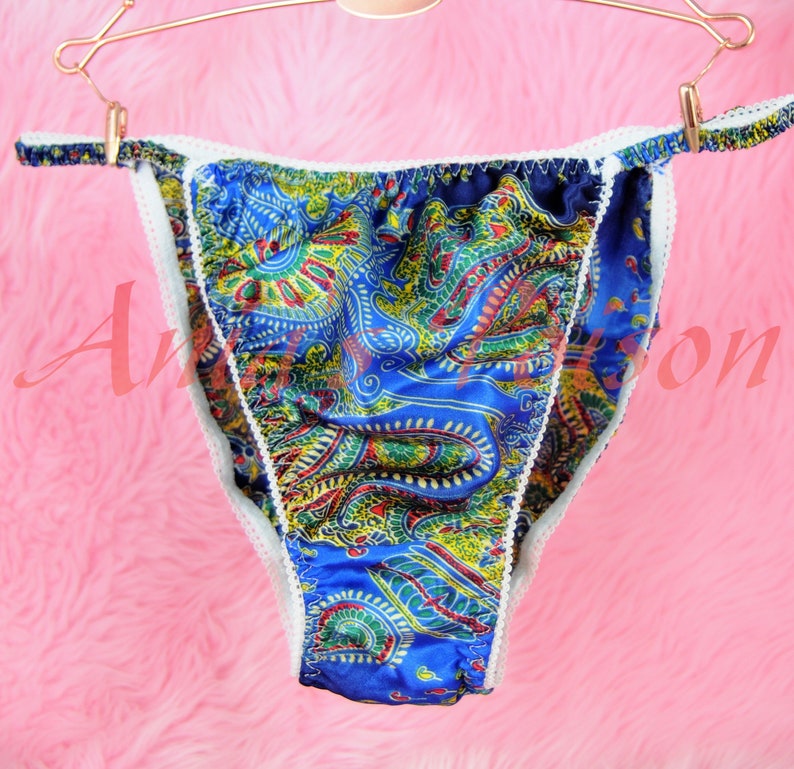Royal BLUE Soft Paisley Floral Satin Girly Mens PANTIES String Etsy