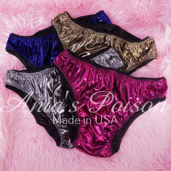 MENS METALLIC Sparkle High Gloss Shiny Hipster Full Cut Bikini Sissy Mens  Panties Lined Front S-2XL 