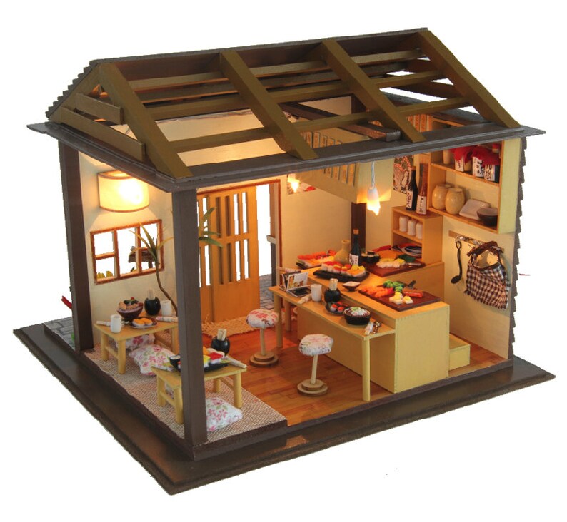Diy dollhouse japan sushi house miniature kit izakaya etsy