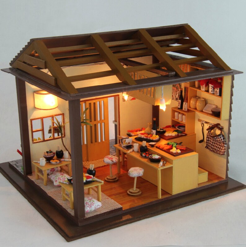 DIY Dollhouse Japan Sushi House Miniature Kit Izakaya Etsy