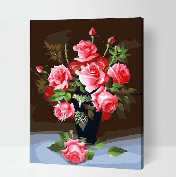 Red Rose Painting Paint By Numbers Kit DIY Painting Kit DIY Etsy