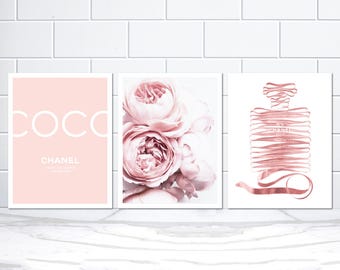 set of 3 coco chanel noir bottle blush pink peonies and chanel etsy