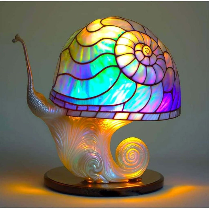 Stained Glass Mushroom Table Lamp Plant Series Snail Octopus colorful snail