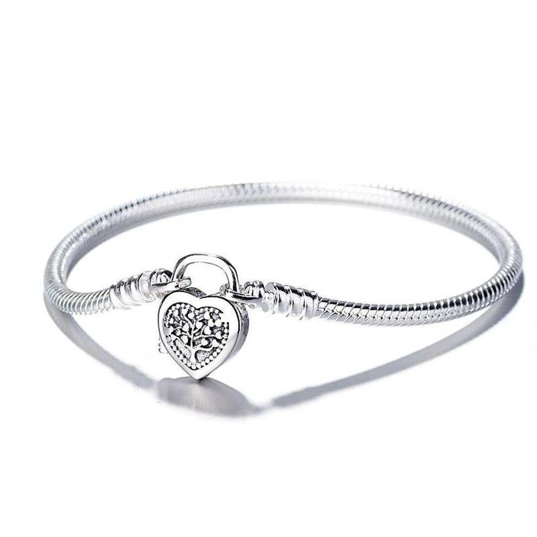 Pandora Style Bracelet Love Heart Lock S925 I Love Tree's Snake Chain ...