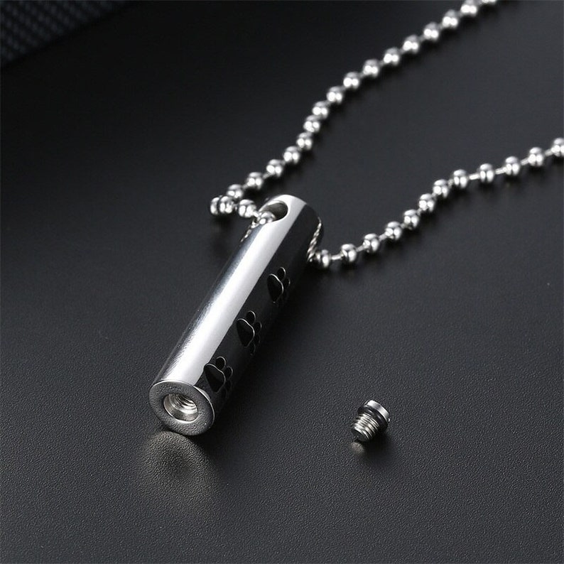Engrave Name Tube Shape Cremation Urn Pendant Stainless Steel afbeelding 1