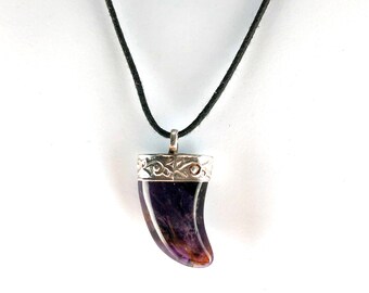 Natural Amethyst Pendant Surfer Necklace Cotton Cord Unisex