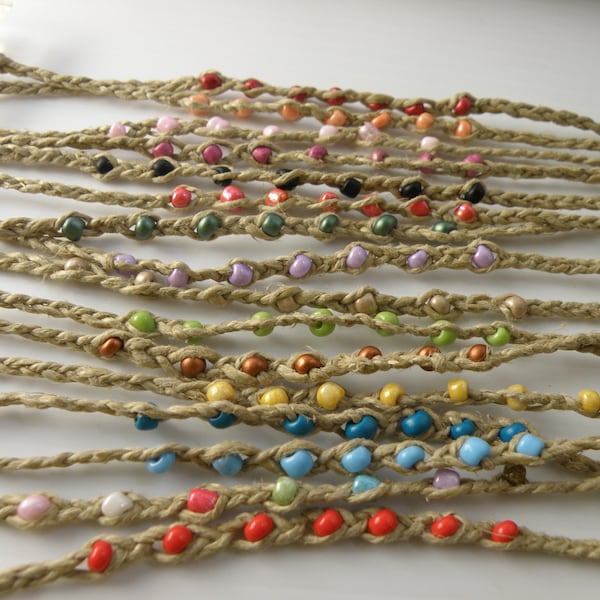 Six Hemp Friendship Bracelets Tie on, Toho Beads / Beach Wear / Summer Jewelry / Unixex One Size / Boho Wear / Macrame Handmade